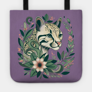 Ocelot Cat Botanical Nature Art Illustration Tote