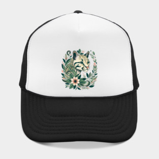 Ocelot Cat Botanical Nature Art Illustration Hat