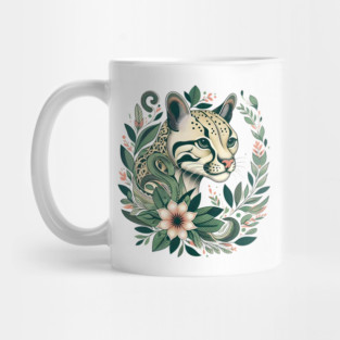 Ocelot Cat Botanical Nature Art Illustration Mug