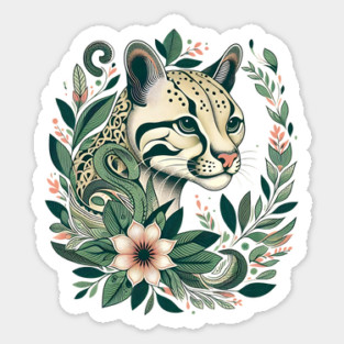 Ocelot Cat Botanical Nature Art Illustration Magnet