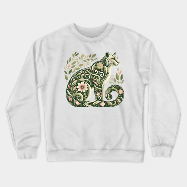 Ocelot Cat Botanical Nature Art Illustration2 Crewneck Sweatshirt by BirdsnStuff