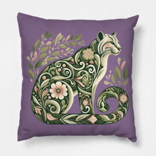Ocelot Cat Botanical Nature Art Illustration2 Pillow