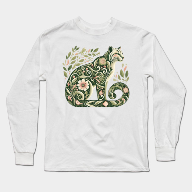 Ocelot Cat Botanical Nature Art Illustration2 Long Sleeve T-Shirt by BirdsnStuff