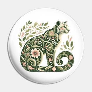 Ocelot Cat Botanical Nature Art Illustration2 Pin