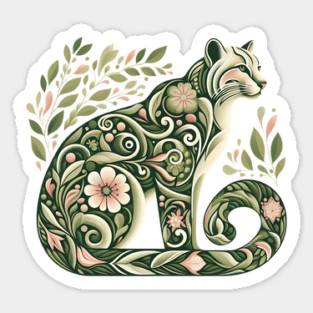 Ocelot Cat Botanical Nature Art Illustration2 Sticker