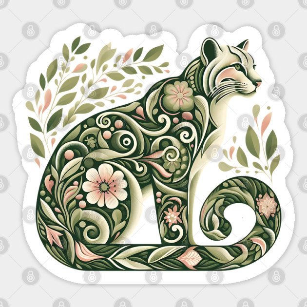 Ocelot Cat Botanical Nature Art Illustration2 Sticker by BirdsnStuff