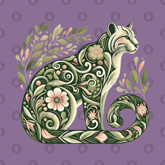 Ocelot Cat Botanical Nature Art Illustration2 by BirdsnStuff