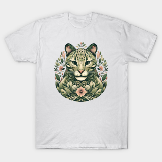 Ocelot Cat Botanical Nature Art Illustration3 T-Shirt by BirdsnStuff