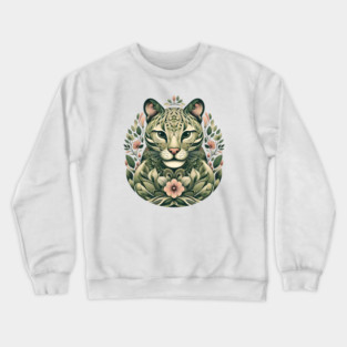 Ocelot Cat Botanical Nature Art Illustration3 Crewneck Sweatshirt