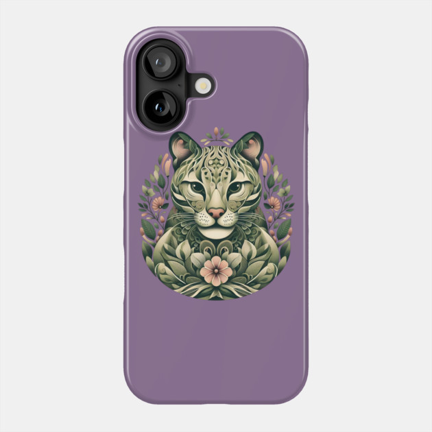 Ocelot Cat Botanical Nature Art Illustration3 Phone Case by BirdsnStuff