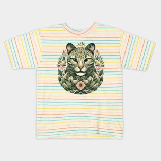 Ocelot Cat Botanical Nature Art Illustration3 Kids T-Shirt