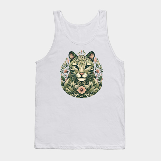Ocelot Cat Botanical Nature Art Illustration3 Tank Top by BirdsnStuff