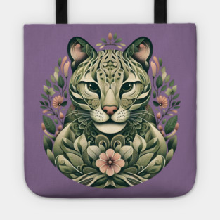 Ocelot Cat Botanical Nature Art Illustration3 Tote