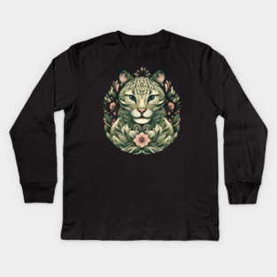 Ocelot Cat Botanical Nature Art Illustration3 Kids Long Sleeve T-Shirt
