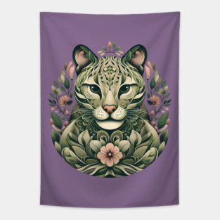 Ocelot Cat Botanical Nature Art Illustration3 Tapestry