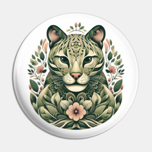 Ocelot Cat Botanical Nature Art Illustration3 Pin