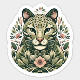 Ocelot Cat Botanical Nature Art Illustration3 Sticker