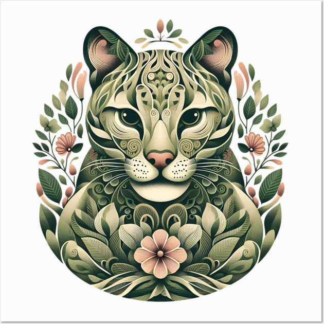 Ocelot Cat Botanical Nature Art Illustration3 Wall Art by BirdsnStuff