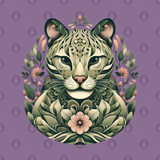 Ocelot Cat Botanical Nature Art Illustration3 by BirdsnStuff