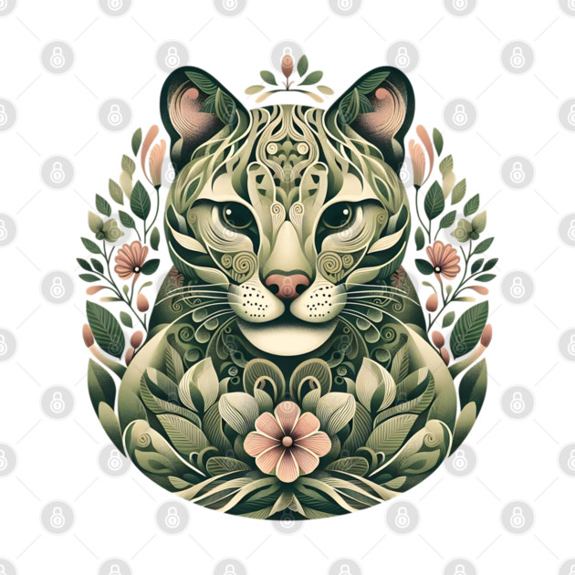 Ocelot Cat Botanical Nature Art Illustration3 by BirdsnStuff