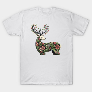 Red Deer Botanical Nature Art Illustration T-Shirt