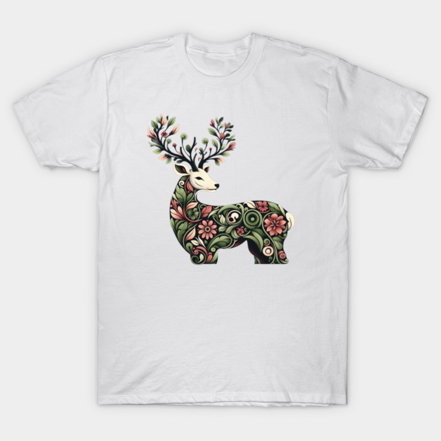 Red Deer Botanical Nature Art Illustration T-Shirt by BirdsnStuff