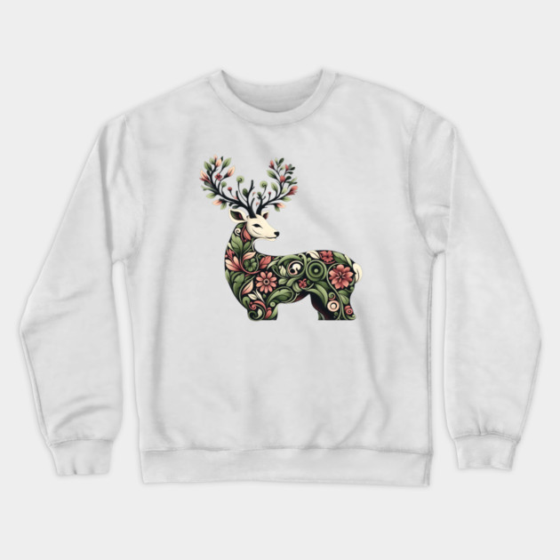 Red Deer Botanical Nature Art Illustration Crewneck Sweatshirt by BirdsnStuff
