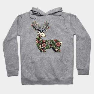 Red Deer Botanical Nature Art Illustration Hoodie