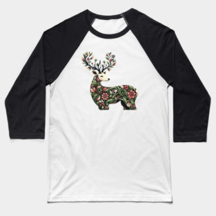 Red Deer Botanical Nature Art Illustration Baseball T-Shirt
