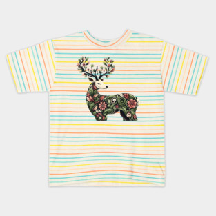 Red Deer Botanical Nature Art Illustration Kids T-Shirt
