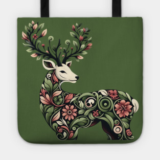 Red Deer Botanical Nature Art Illustration Tote