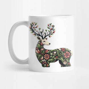 Red Deer Botanical Nature Art Illustration Mug