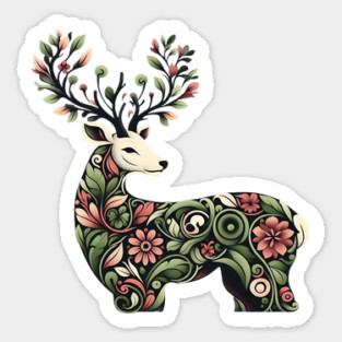 Red Deer Botanical Nature Art Illustration Magnet