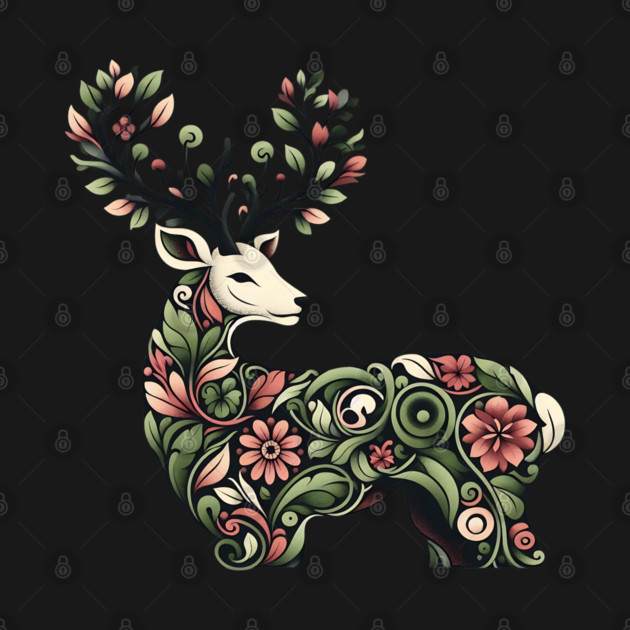 Red Deer Botanical Nature Art Illustration by BirdsnStuff