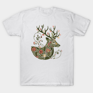 Red Deer Botanical Nature Art Illustration2 T-Shirt