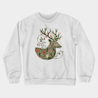 Red Deer Botanical Nature Art Illustration2 Crewneck Sweatshirt