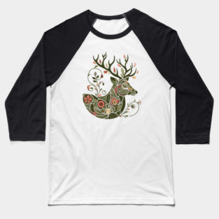 Red Deer Botanical Nature Art Illustration2 Baseball T-Shirt