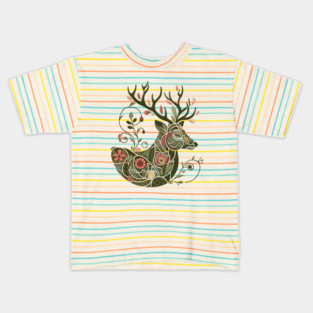 Red Deer Botanical Nature Art Illustration2 Kids T-Shirt