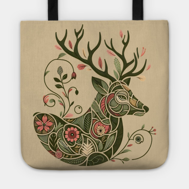 Red Deer Botanical Nature Art Illustration2 Tote by BirdsnStuff