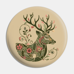 Red Deer Botanical Nature Art Illustration2 Pin