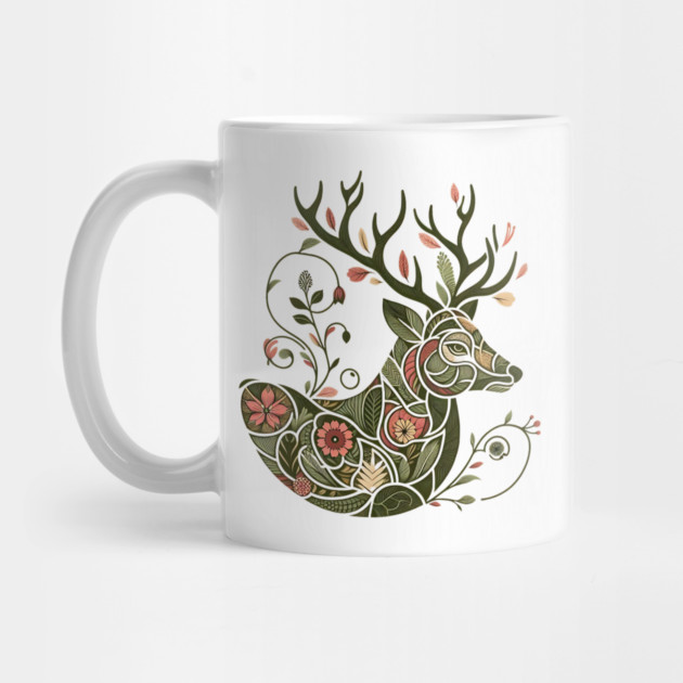 Red Deer Botanical Nature Art Illustration2 by BirdsnStuff