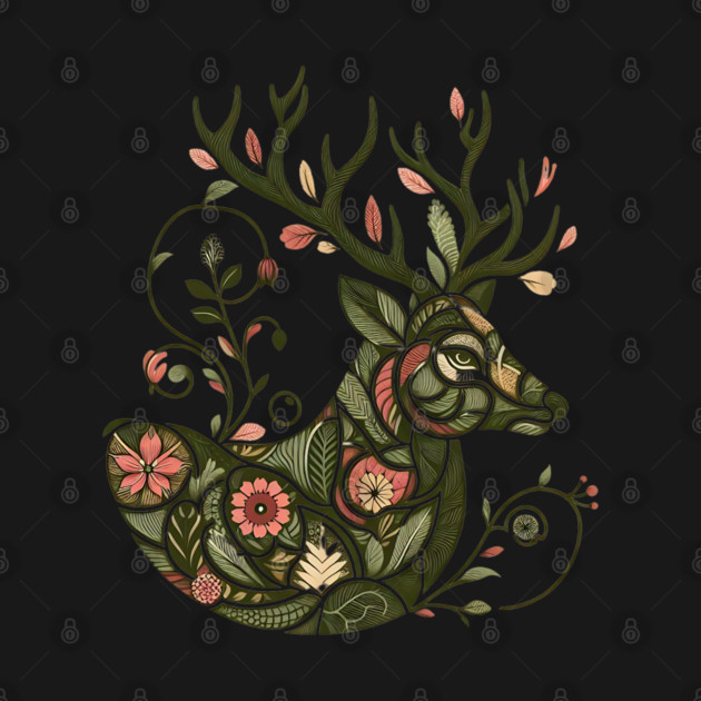 Red Deer Botanical Nature Art Illustration2 by BirdsnStuff