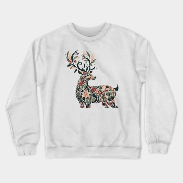 Red Deer Botanical Nature Art Illustration3 Crewneck Sweatshirt by BirdsnStuff