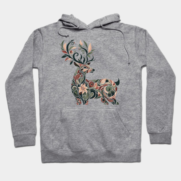 Red Deer Botanical Nature Art Illustration3 Hoodie by BirdsnStuff