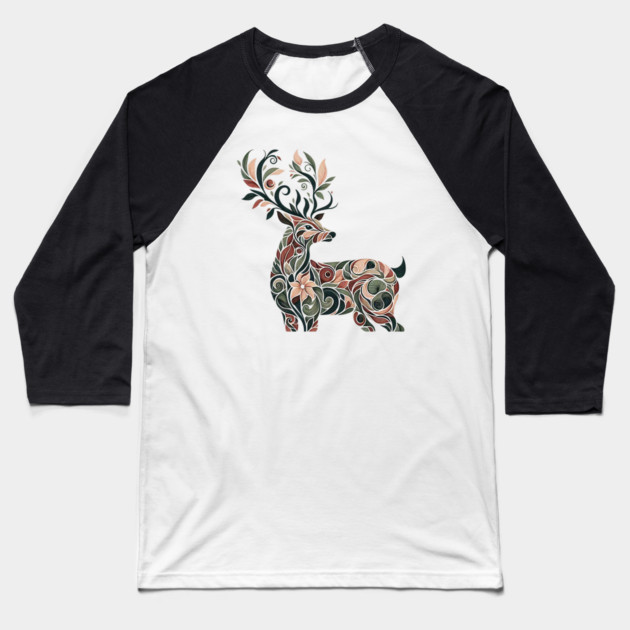 Red Deer Botanical Nature Art Illustration3 Baseball T-Shirt by BirdsnStuff