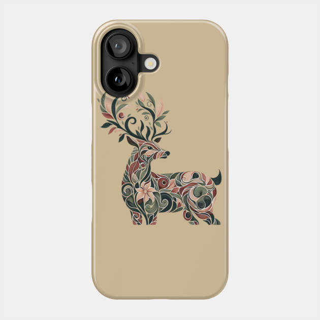 Red Deer Botanical Nature Art Illustration3 Phone Case by BirdsnStuff