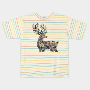 Red Deer Botanical Nature Art Illustration3 Kids T-Shirt