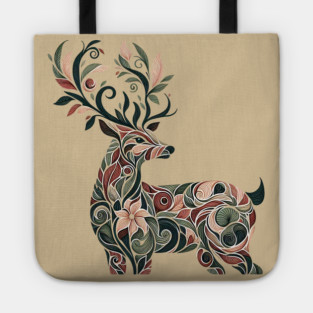 Red Deer Botanical Nature Art Illustration3 Tote