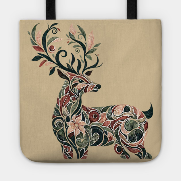 Red Deer Botanical Nature Art Illustration3 Tote by BirdsnStuff