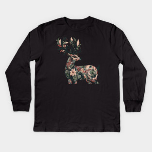 Red Deer Botanical Nature Art Illustration3 Kids Long Sleeve T-Shirt
